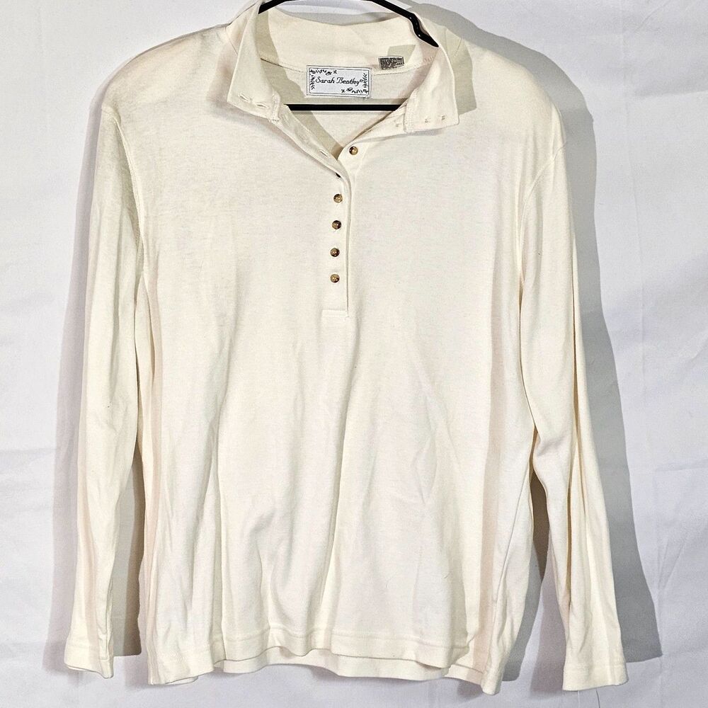 NWT Sarah Bentley Womens Large Ivory Long Sleeve Henley Collar Shirt Top